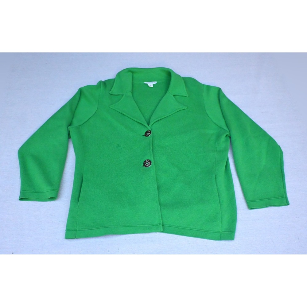 Coldwater Creek Womens 3X 24 100% Cotton Sweater Cardigan Green Anchor Buttons